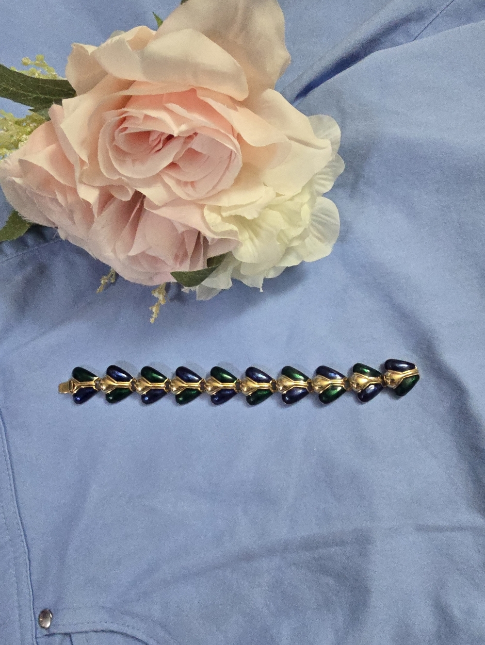 Joan Rivers Bracelet with Blue and Green Teardrop Stones